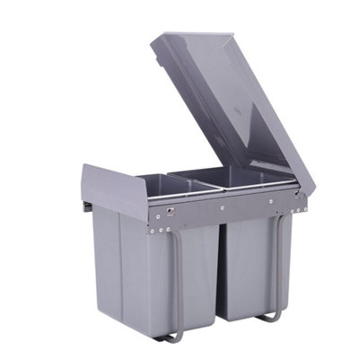 Pull Out Kitchen Recycling Bin, 2 x 20 L Built In Waste Containers with Fixing Brackets, Grey