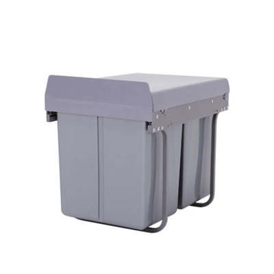 Pull Out Kitchen Recycling Bin, 2 x 20 L Built In Waste Containers with Fixing Brackets, Grey