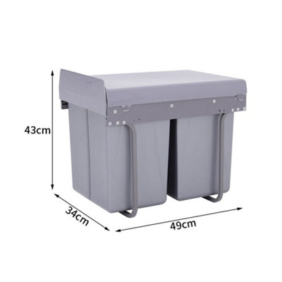 Pull Out Kitchen Recycling Bin, 2 x 20 L Built In Waste Containers with Fixing Brackets, Grey