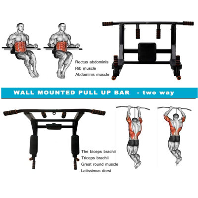 Pull Up Bar Dip 2in1 Wall Mounted Home Gym Chin Up Cross Fit Multi Grip Workout Station - 4