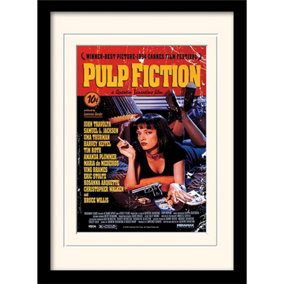 Pulp Fiction Uma On Bed Mounted Print Red/Yellow/Black (40cm x 30cm)