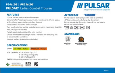 PULSAR High Visibility Rail Spec Combat Trousers - Orange - 32 Short Leg