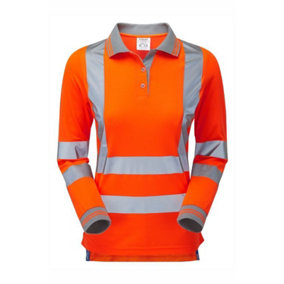 PULSAR Rail Spec Ladies Long Sleeve Polo Shirt - Orange - Size 8