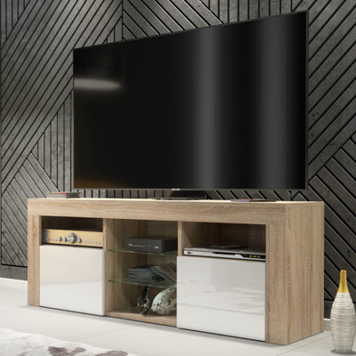 Pulse TV Unit 145cm - Oak & White Gloss Doors