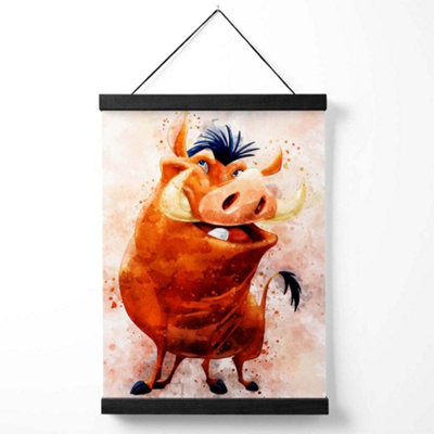 Pumba Watercolour Lion King Medium Poster with Black Hanger