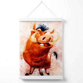 Pumba Watercolour Lion King Poster with Hanger / 33cm / White
