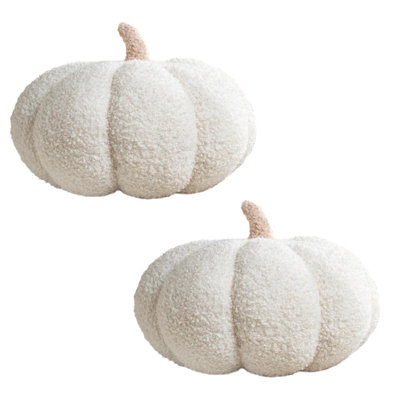 Pumpkin Sofa Cushion Soft Fleece Filled 2 Pack Autumn Plush, Cream