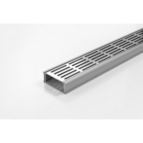 Punched Slot Channel Drain 1500mm x 74mm x 27mm, 316 Stainless Steel Grate With Grey uPVC Channel, Fixtures and Fittings