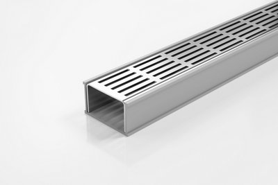 Punched Slot Grate Channel Drain 1500mm x 74mm x 42mm, 316 Stainless Steel Grate With Grey uPVC Channel, Fixtures and Fittings