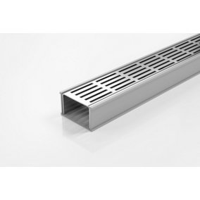 Punched Slot Grate Channel Drain 1500mm x 74mm x 42mm, 316 Stainless Steel Grate With Grey uPVC Channel, Fixtures and Fittings