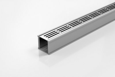 Punched Slot Linear Channel Drain 1500mm x 46mm x 42mm, 316 Stainless Steel Grate With Grey uPVC Channel, Fixtures And Fittings