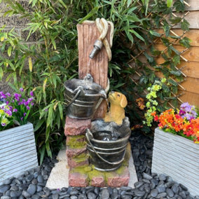 Puppy with Hose Animal Fountain Mains Plugin Powered Water Feature