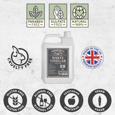 Pure Source Nutrition Eco White Vinegar Cleaning Unscented 5 Litres - All Natural Multi-Surface & Multi-Purpose Cleaner, Limescale