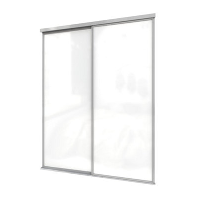 Pure White Glass 2-Door Sliding Wardrobe Door Kit, Silver Frame ...