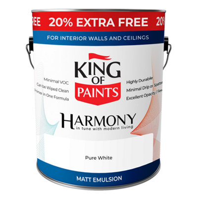 Pure White Matt Emulsion King of Paints Harmony 3L Can