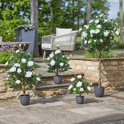 Pure White Regents 40cm Potted Artificial Roses