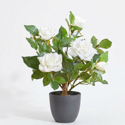 Pure White Regents 40cm Potted Artificial Roses