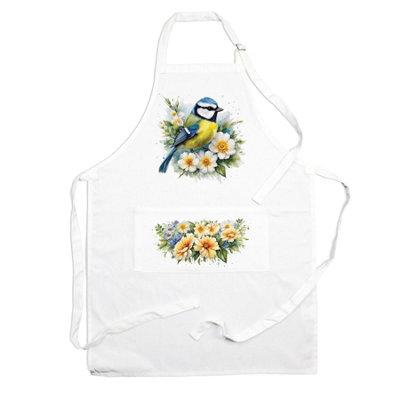 Purely Home Birds & Flowers Blue Tit Apron - Floral Gifts for Her - Cooking & Baking