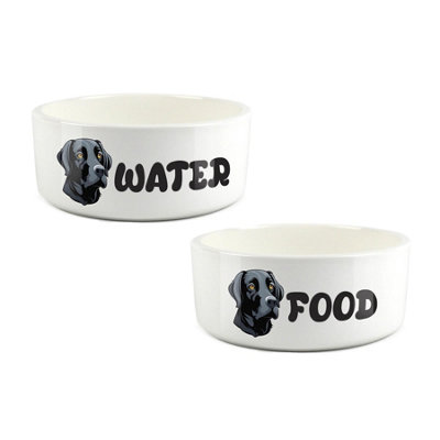 Purely Home Cartoon Black Labrador Food Water Bowl Set DIY at B Q