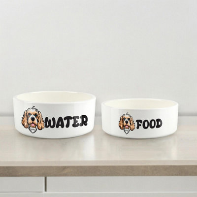 Purely Home Cartoon Cockapoo Food & Water Bowl Set
