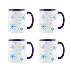 Purely Home Ceramic Snowflakes Christmas Mugs Tea/Coffee Christmas Gift - 4x Mugs