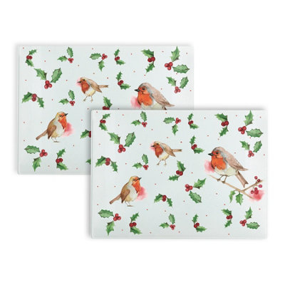 Purely Home Christmas Robins Large Rectangle Worktop Protectors - Set of 2