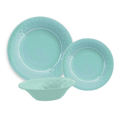 Purely Home Crackle Turquoise Melamine 24 Piece Outdoor Dinnerware Set for 8