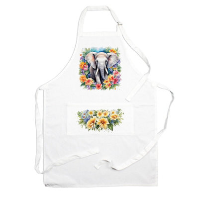 Purely Home Exotic Animals & Flowers Elephant Apron - Floral Gifts for Her - Cooking & Baking