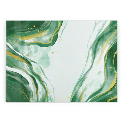 Purely Home Green & Gold Marble Glass Chopping Board - Rectangular Large Worktop Protector