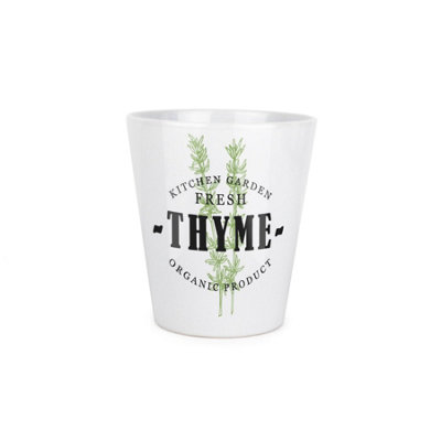 Purely Home Green Label Herbs Thyme Plant Pot - Small Ceramic Plant Pot Gift