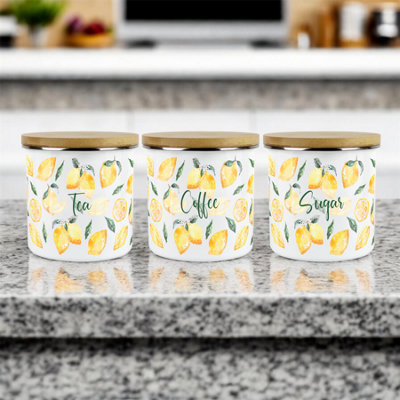 Purely Home Lemons Tea, Coffee Sugar Canisters Kitchen