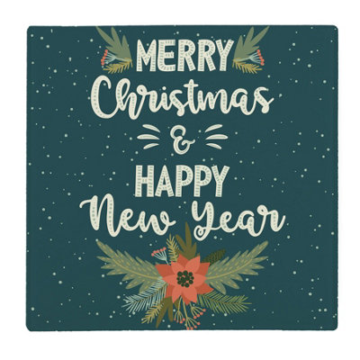 Purely Home Merry Christmas & Happy New Year Square Glass Worktop Protector Chopping Board