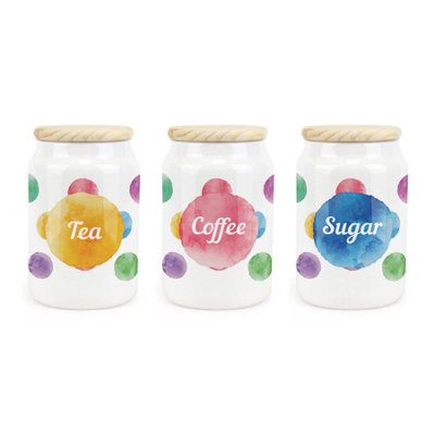 Storage Jars Multi Coloured Tea Coffee Sugar Canisters Strawberry