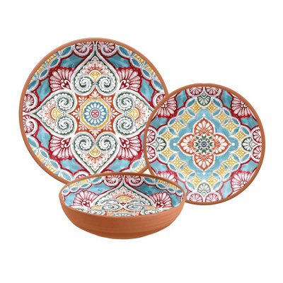 Purely Home Rio Medallion Outdoor-Plastic/Melamine Dinner & Side Plates-Set Of 4