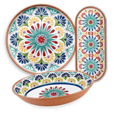 Purely Home Rio Medallion Oval Serving Bowl, Oval Platter & Round Platter