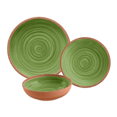 Purely Home Rustic Swirl Green Melamine 18 Piece Outdoor Dinnerware Set of 6