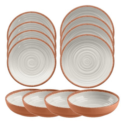Purely Home Rustic Swirl Ivory Melamine 12 Piece Outdoor Dinnerware Set ...