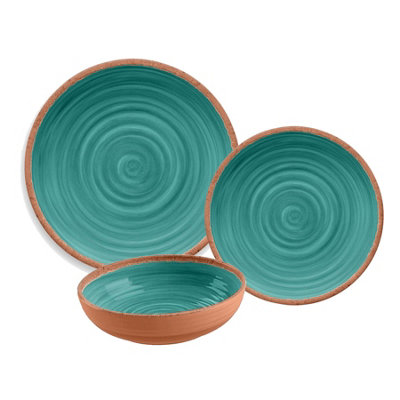 Purely Home Rustic Swirl Turquoise Melamine 6 Piece Outdoor Dinnerware ...