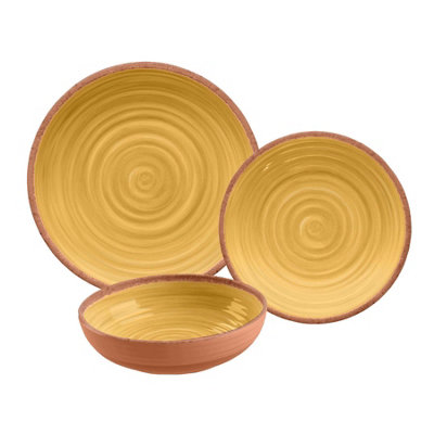 Purely Home Rustic Swirl Yellow Melamine 18 Piece Outdoor Dinnerware Set for 6