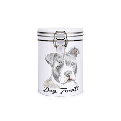 Purely Home Staffy Dog Treats Canister by Rhiannon Chauncey - Metal Clip Lid Food Storage Jar For Pet Food 700ml