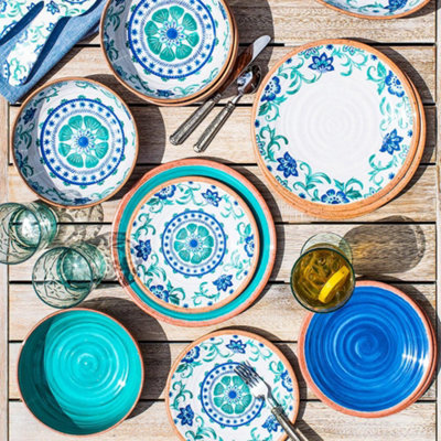 Purely Home Turquoise Floral 12 Piece Melamine Dinnerware Set for 4