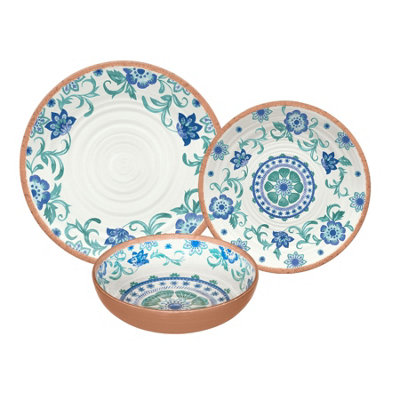 Purely Home Turquoise Floral 18 Piece Melamine Dinnerware Set for 6