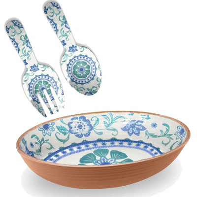 Purely Home Turquoise Floral 2 Piece Serving Bowl & Servers Set