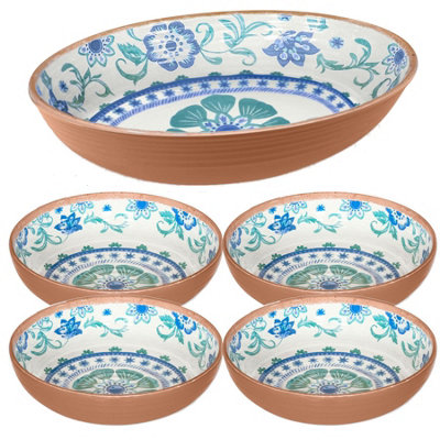 Purely Home Turquoise Floral 5 Piece Serving Platter & Side Plate Set