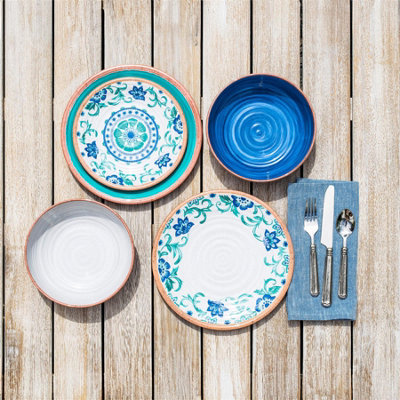 Purely Home Turquoise Floral Melamine Dinner Plate