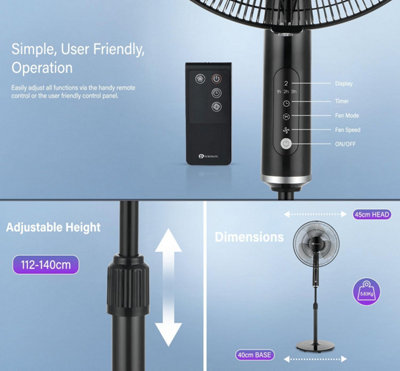 PureMate 16-Inch Oscillating Pedestal Fan - Black
