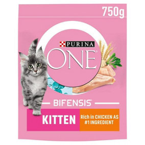 Purina One Kitten Dry Cat Food Chicken & Wholegrain 750g (Pack of 4)