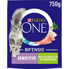 Purina One Sensitive Adult Dry Cat Food Turkey 750g (Pack of 4)
