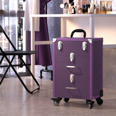 Purple 2 Drawers Portable Cosmetic Makeup Travel Case