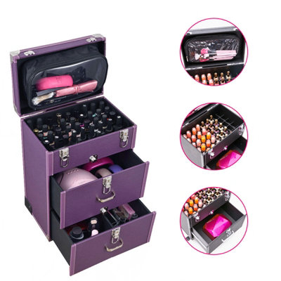 Purple 2 Drawers Portable Cosmetic Makeup Travel Case